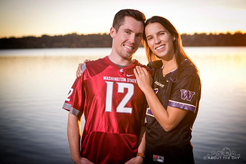 Craig and Victoria with Courgars and Huskies jerseys