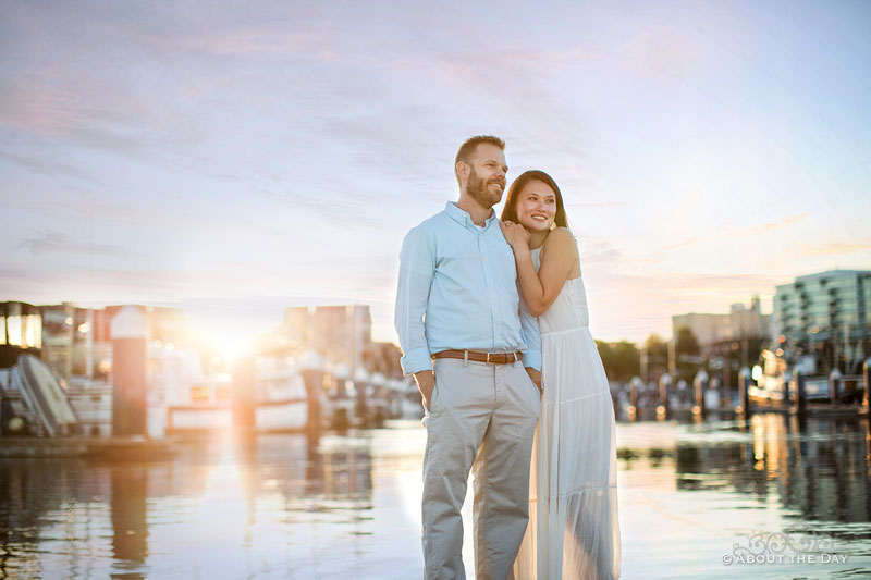 Eric & Ami looking out at the Bremerton Marina during sunset