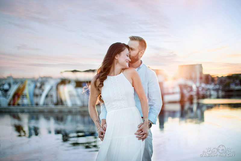 Eric & Ami nussel together during sunset at Bremerton Marina