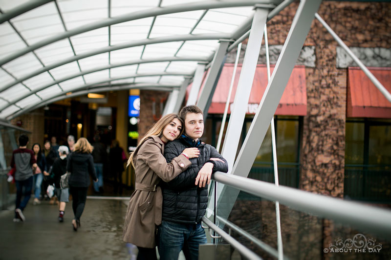 Will & Madelyn staning on the Bellevue Square Sky Bridge