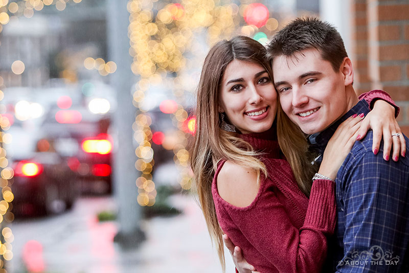 Great closeup of Will & Madelyn in the rain in Bellevue