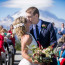 Andrew & Alex kiss during their recessional at Cristal Mountain