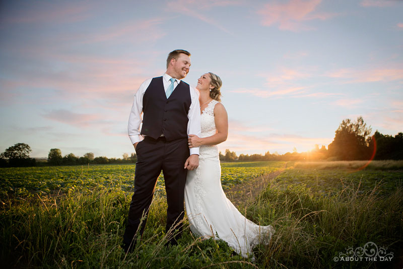 The Bride and Groom look amazing during a glorious sunset at Heiser Farms