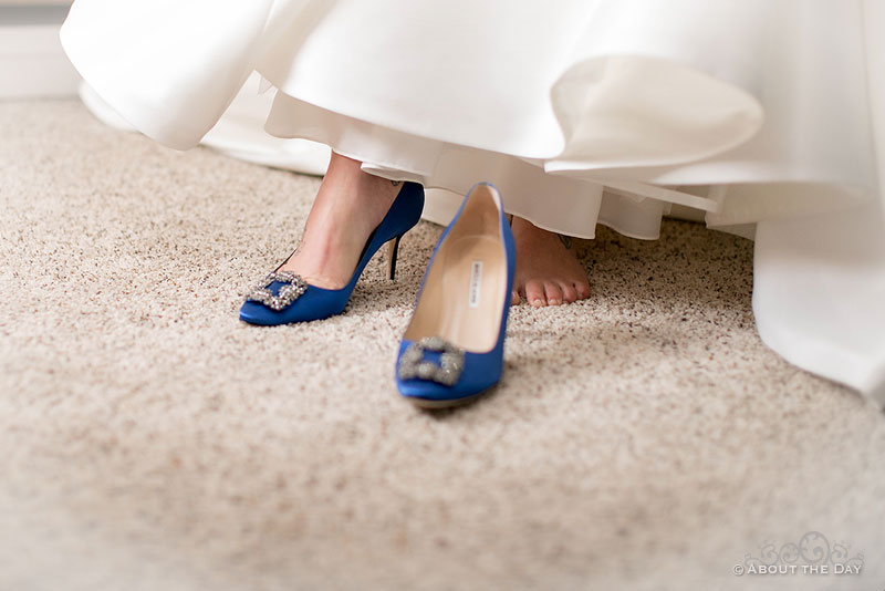 Hannah's beautiful blue wedding shoes