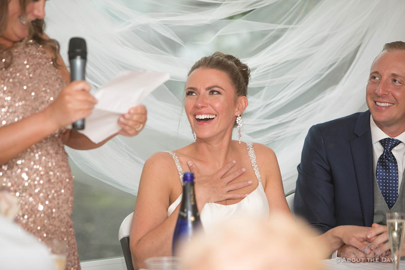 Conlan & Hannah have a good laugh during the Maid of Honor's toast