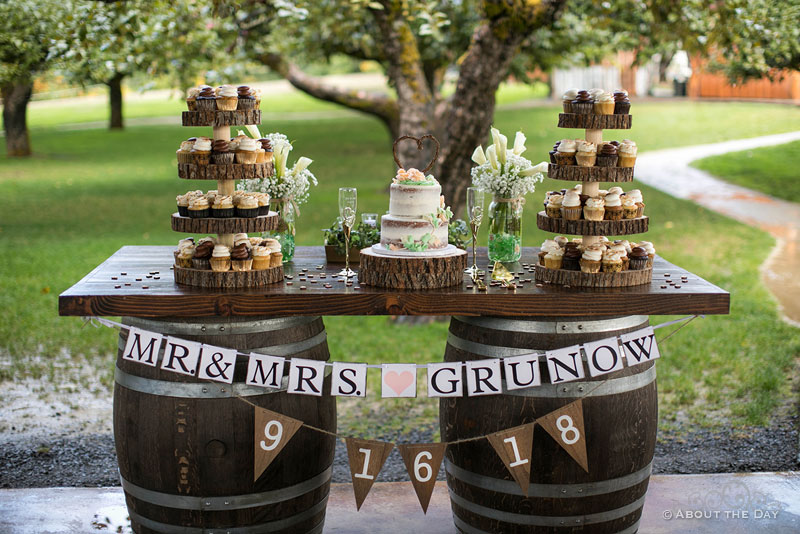The Wedding cake and cupcakes at The Orchard at Sunshine Hill