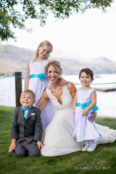 The Bride with the kids at Campbell's Resort at Lake Chelan