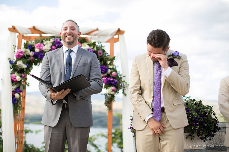 The Groom gets tears as Bride comes in