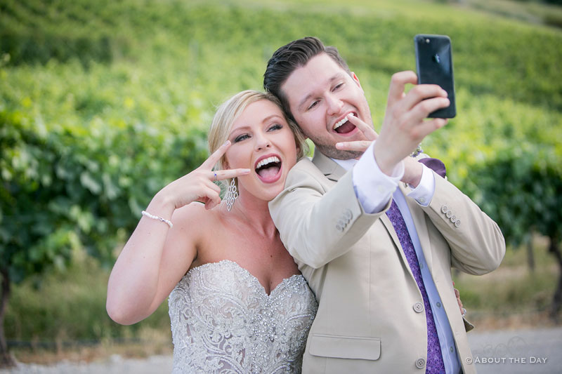 The Bride and Groom take a great selfie at Karma Vineyards