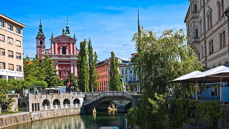 Ljubljana's main square viewed from the river