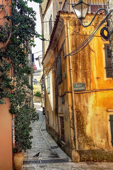 Looking down one of Corfu's many tiny alleyways