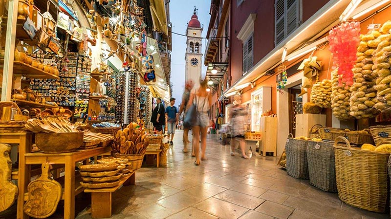 The busy markets of Corfu, Greece