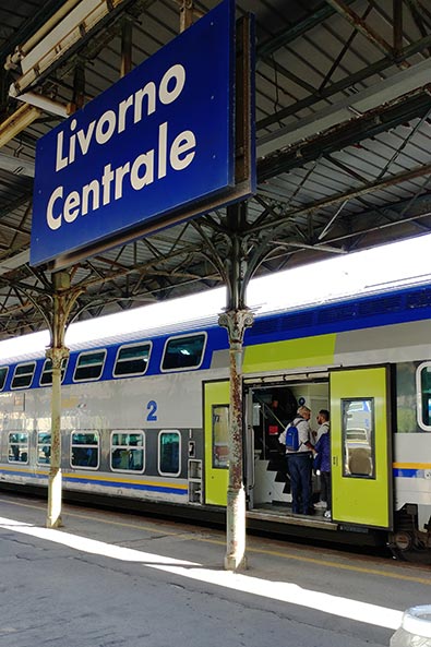 Getting off the train from Pisa in Livorno