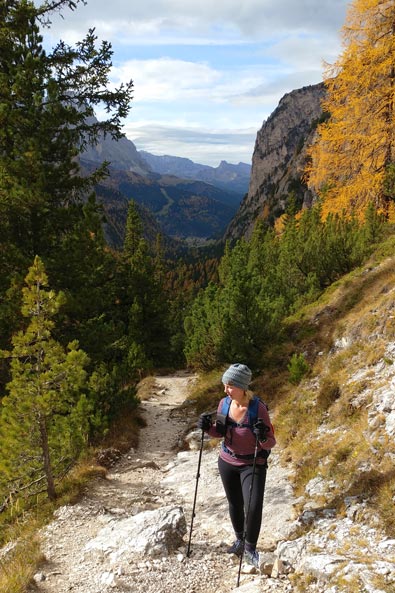 Sonia climbing up trail 14 out of the Vallunga valley