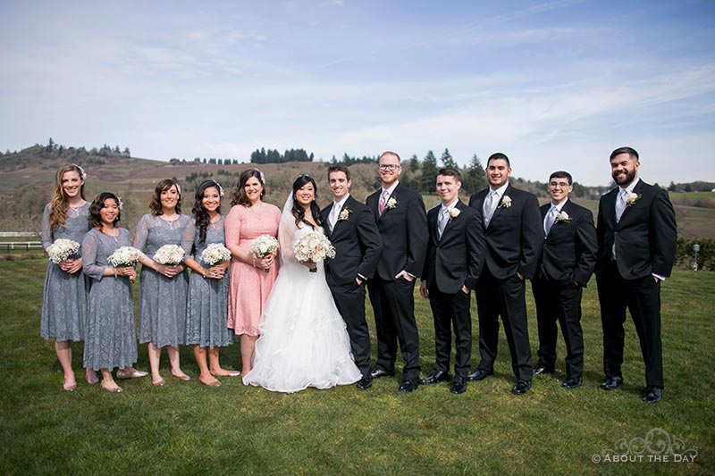 Bride and Groom and their wedding party at Zenith Vineyards