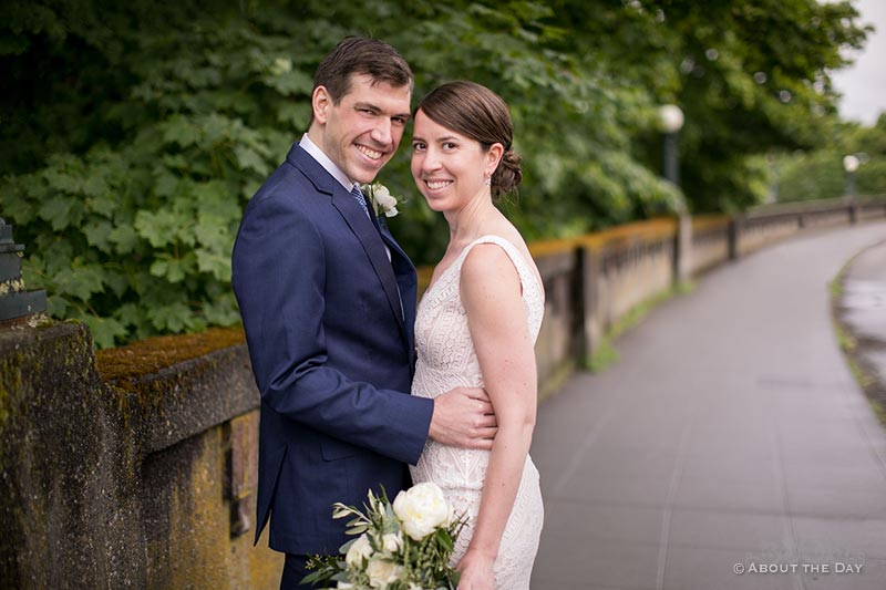 Bride and Groom on the street outside Parsons Gardens in Seattle